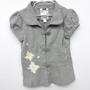 Nick & Mo Floral Embroidered Short Sleeve Jacket Womens XL Gray